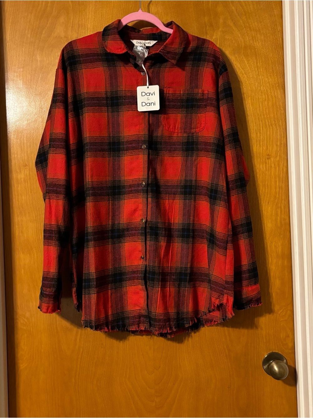DAVI & DANI Red and Black Plaid Button-Down Shirt